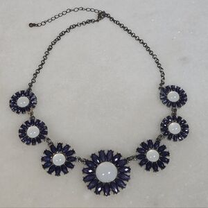 Statement Purple and White Floral Necklace - Unbranded